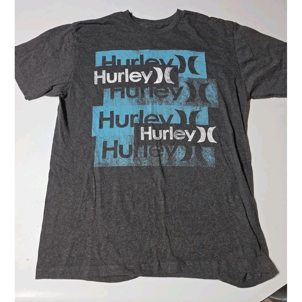 Y2K Vintage Hurley Graphic T-shirt Grunge Skate Surf Large Gray Premium Fit